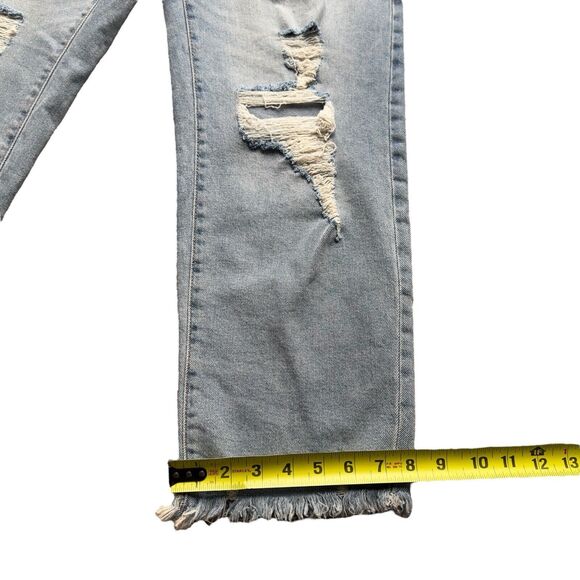 Womens High-Rise Straight Leg Jeans 11/30W Stretch Light Wash Distressed - Picture 7 of 15